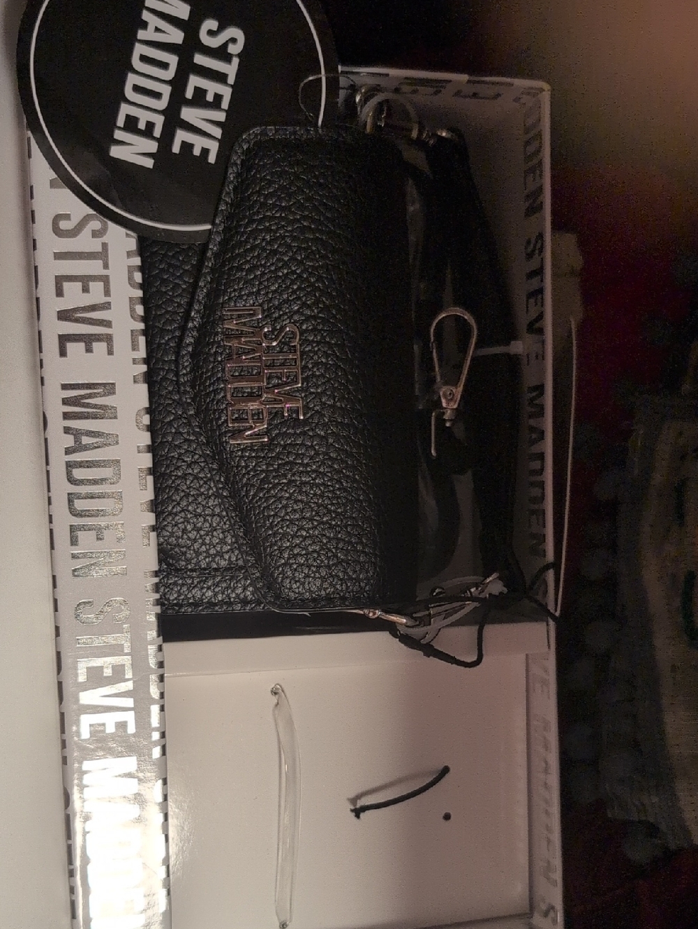 Steve Madden Black Pebbled Leather Crossbody Purse with Gold Logo